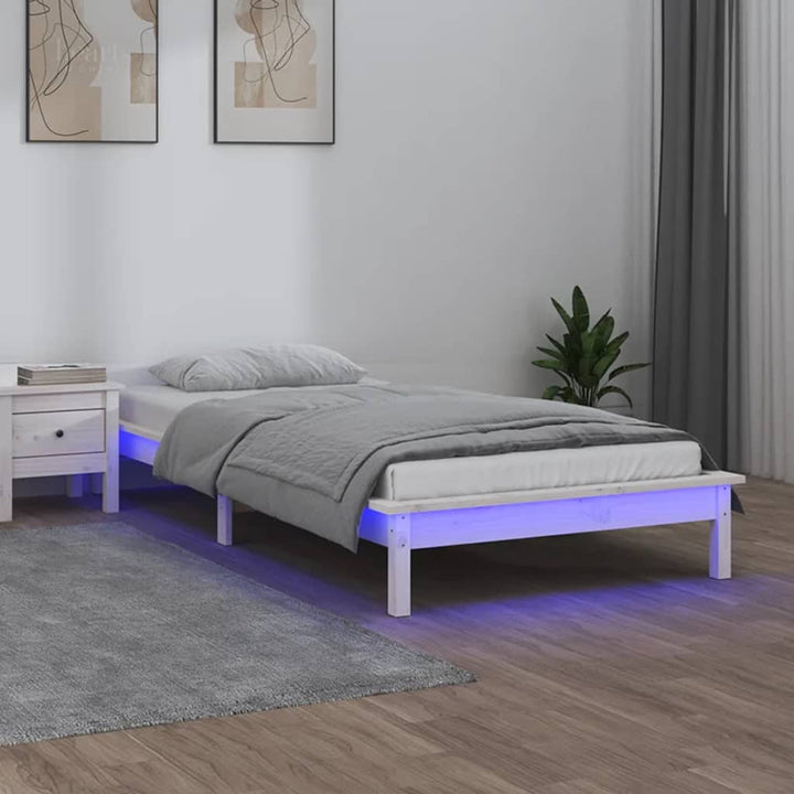 sengeramme med LED-lys 75x190 cm Small Single massivt træ hvid