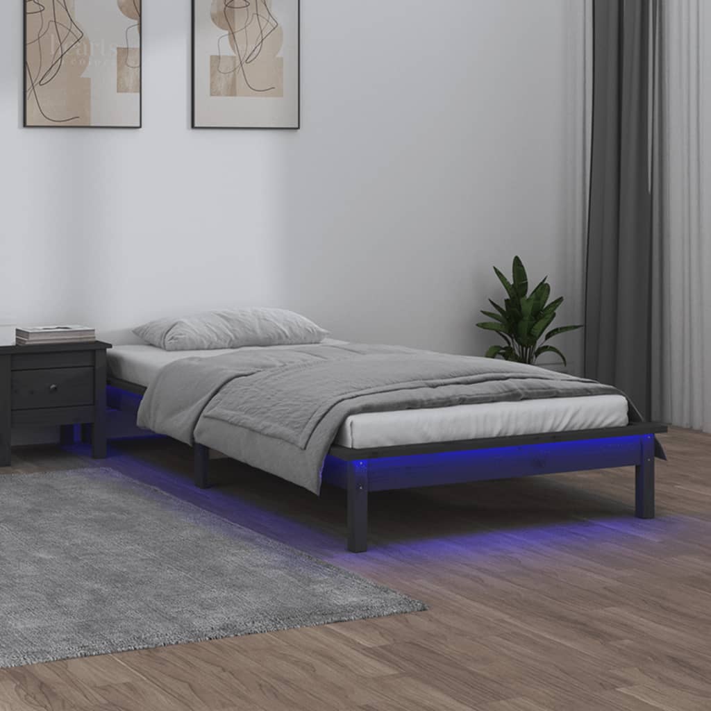 sengeramme med LED-lys 75x190 cm Small Single massivt træ grå