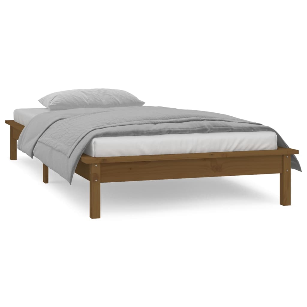 sengeramme m. LED-lys 75x190 cm Small Single massivt træ brun