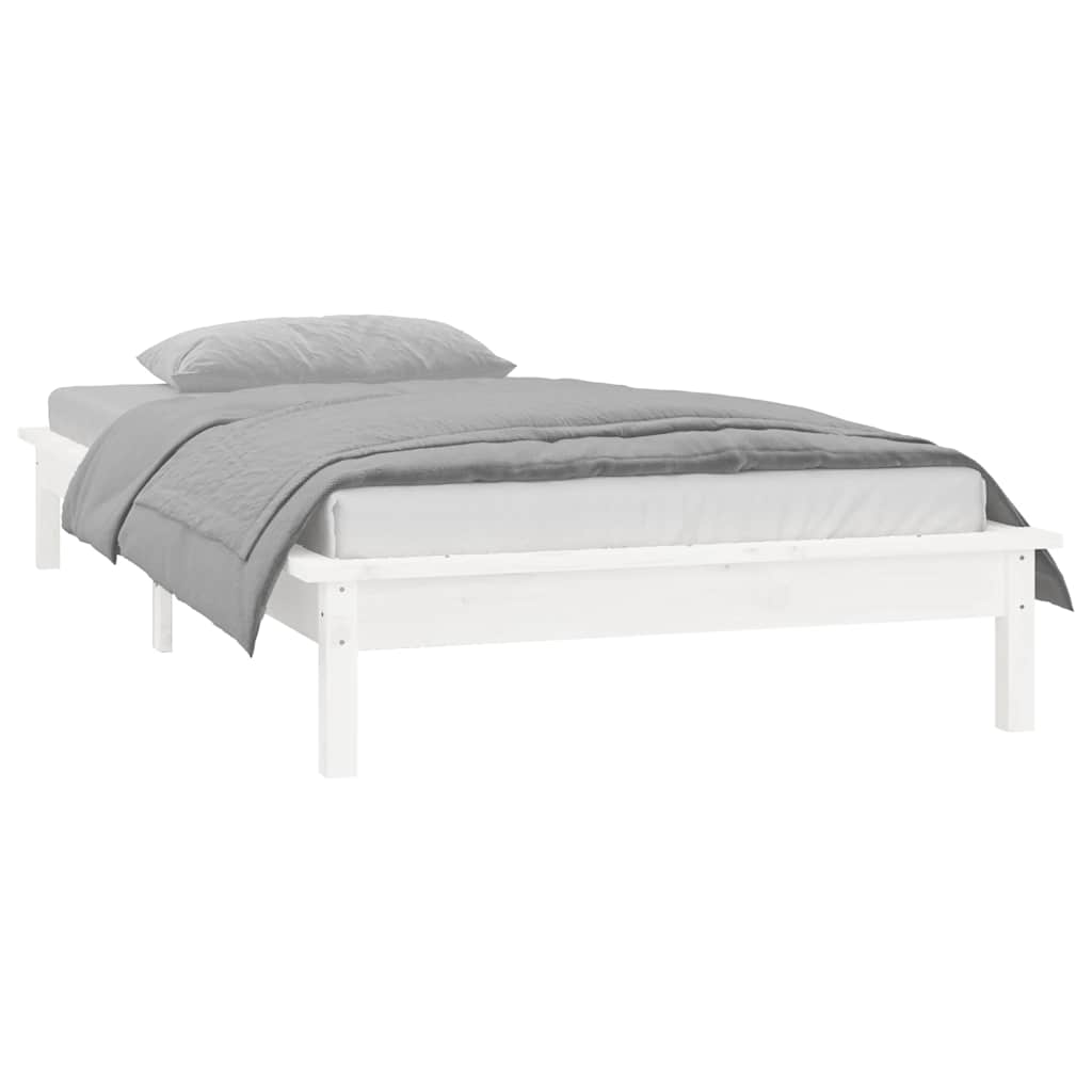 sengeramme med LED-lys 90x190 cm Single massivt træ hvid