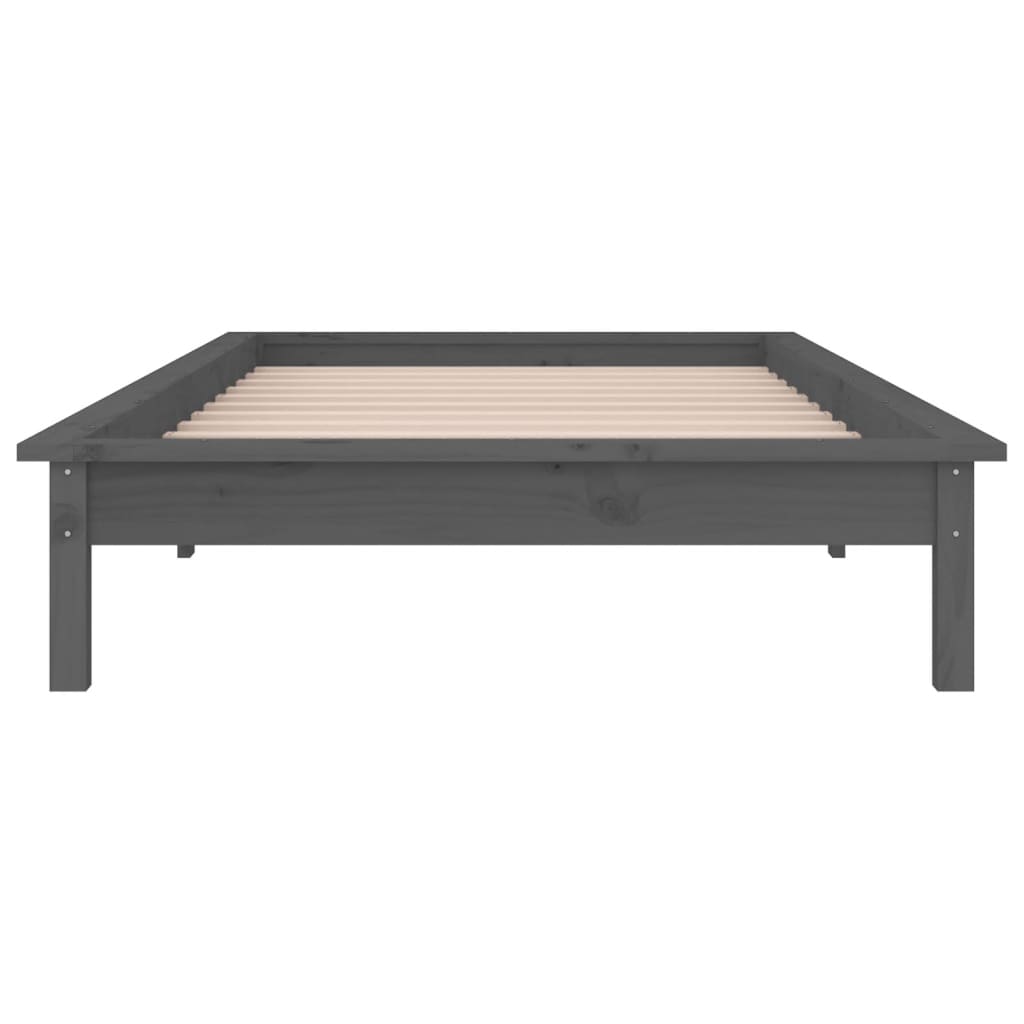 sengeramme med LED 90x190 cm Single massivt træ grå