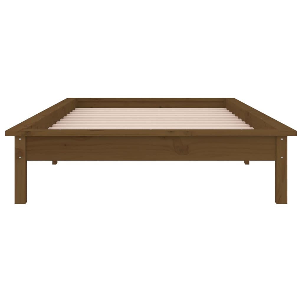 sengeramme med LED-lys 90x190 cm Single massivt træ gyldenbrun