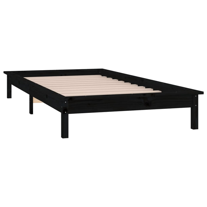 sengeramme med LED-lys 90x190 cm Single massivt træ sort