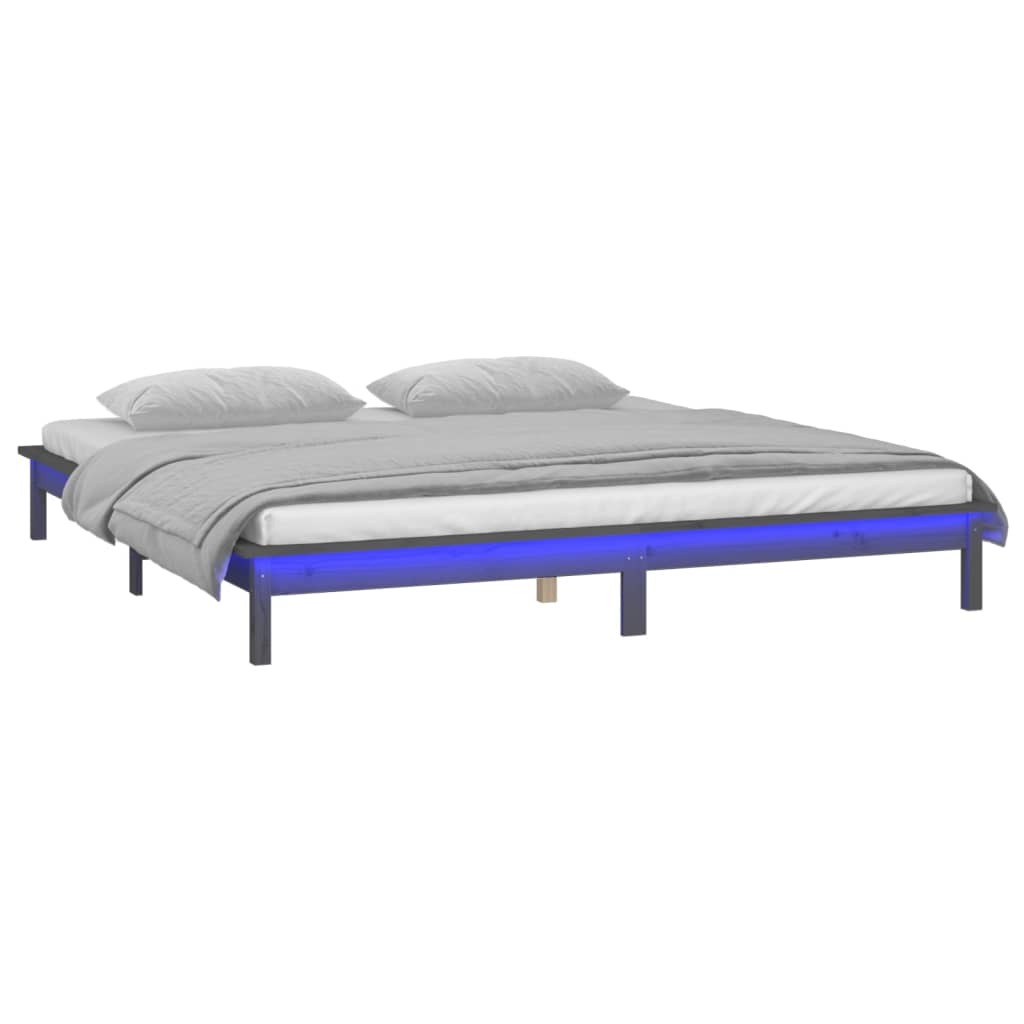 sengeramme med LED-lys 120x190 cm Small Double massivt træ grå