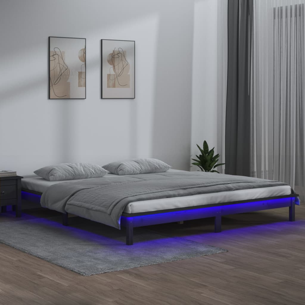 sengeramme med LED-lys 120x190 cm Small Double massivt træ grå