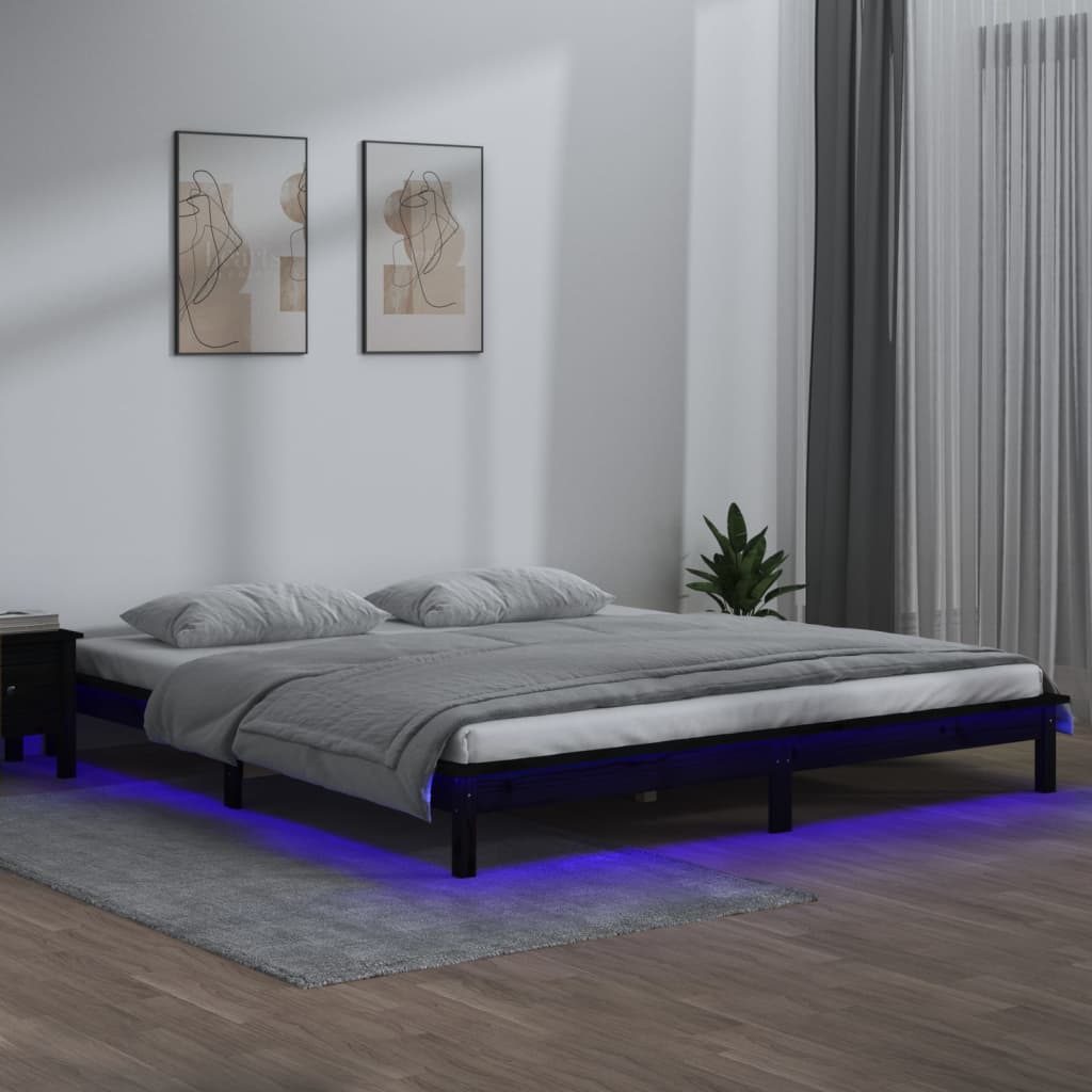 sengeramme med LED-lys 120x190 cm Small Double massivt træ sort