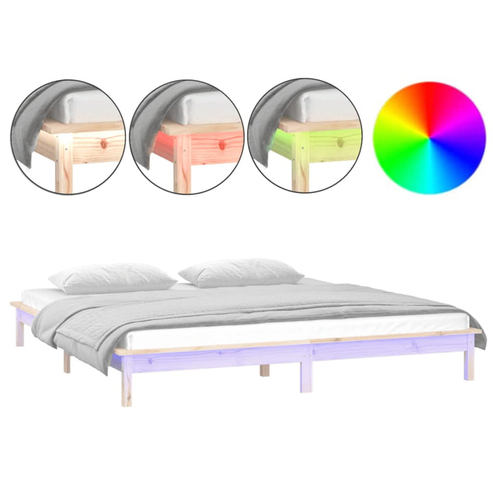 sengeramme med LED-lys 140x190 cm massivt træ