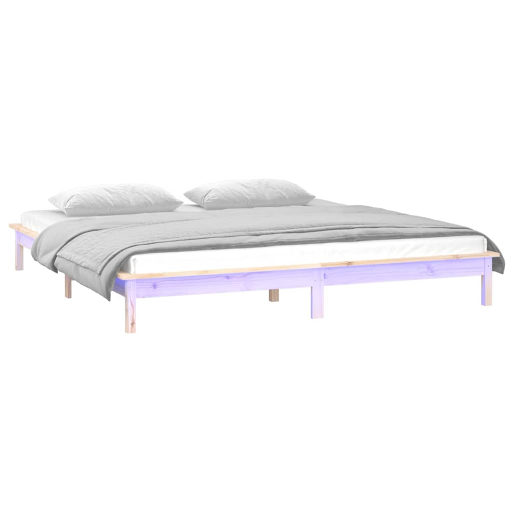 sengeramme med LED-lys 140x190 cm massivt træ