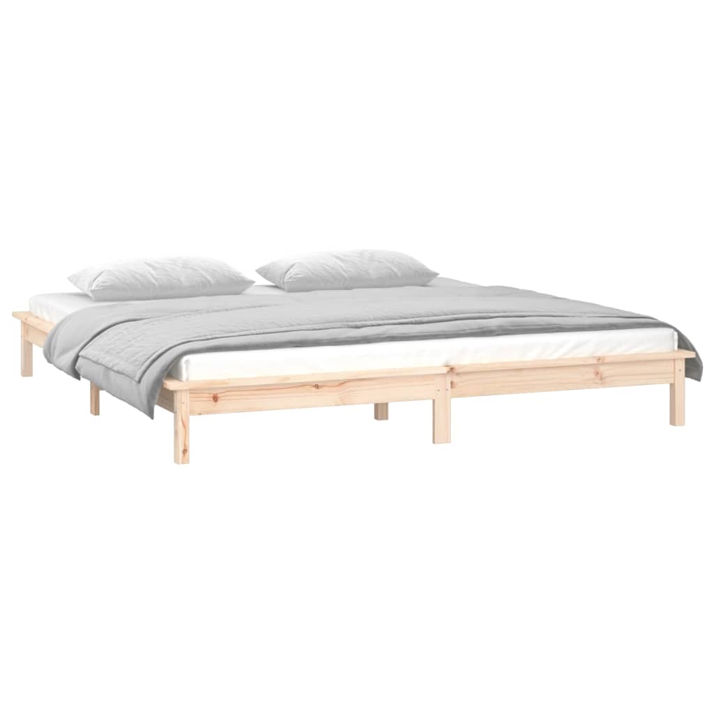 sengeramme med LED-lys 140x190 cm massivt træ