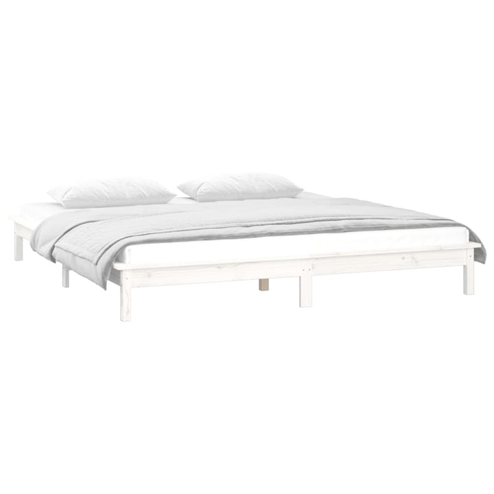 sengeramme med LED-lys 140x190 cm massivt træ hvid