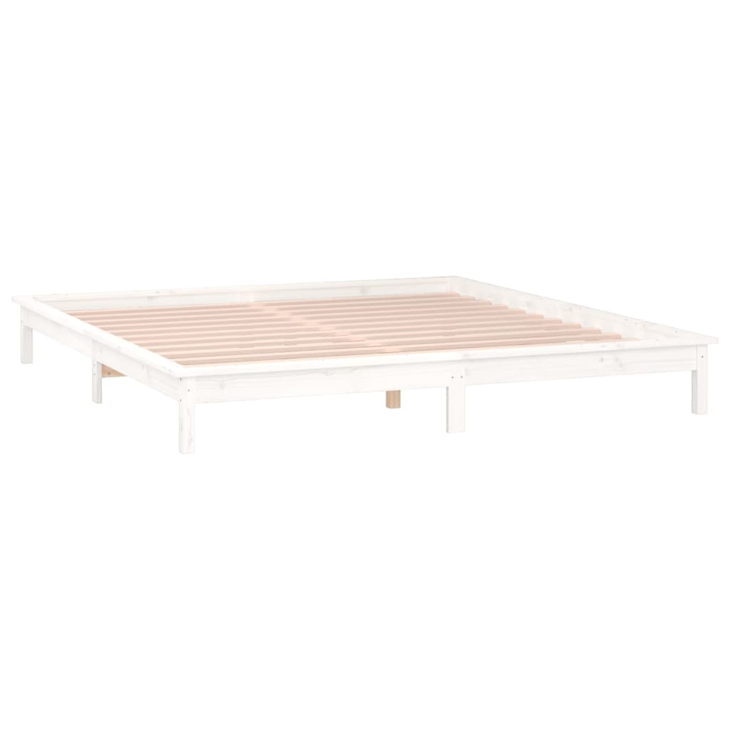 sengeramme med LED-lys 140x190 cm massivt træ hvid