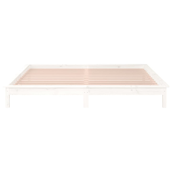 sengeramme med LED-lys 140x190 cm massivt træ hvid