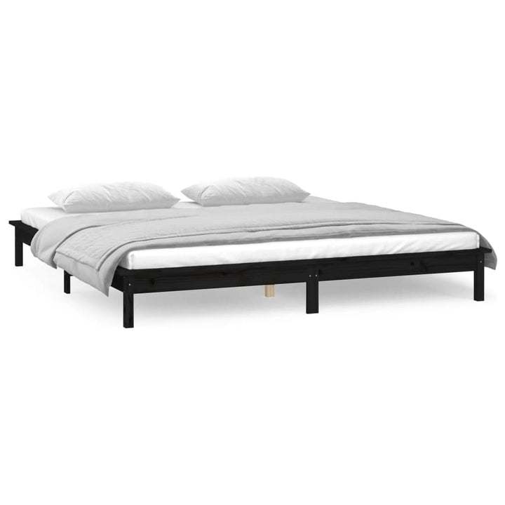 sengeramme med LED-lys 140x190 cm massivt træ sort