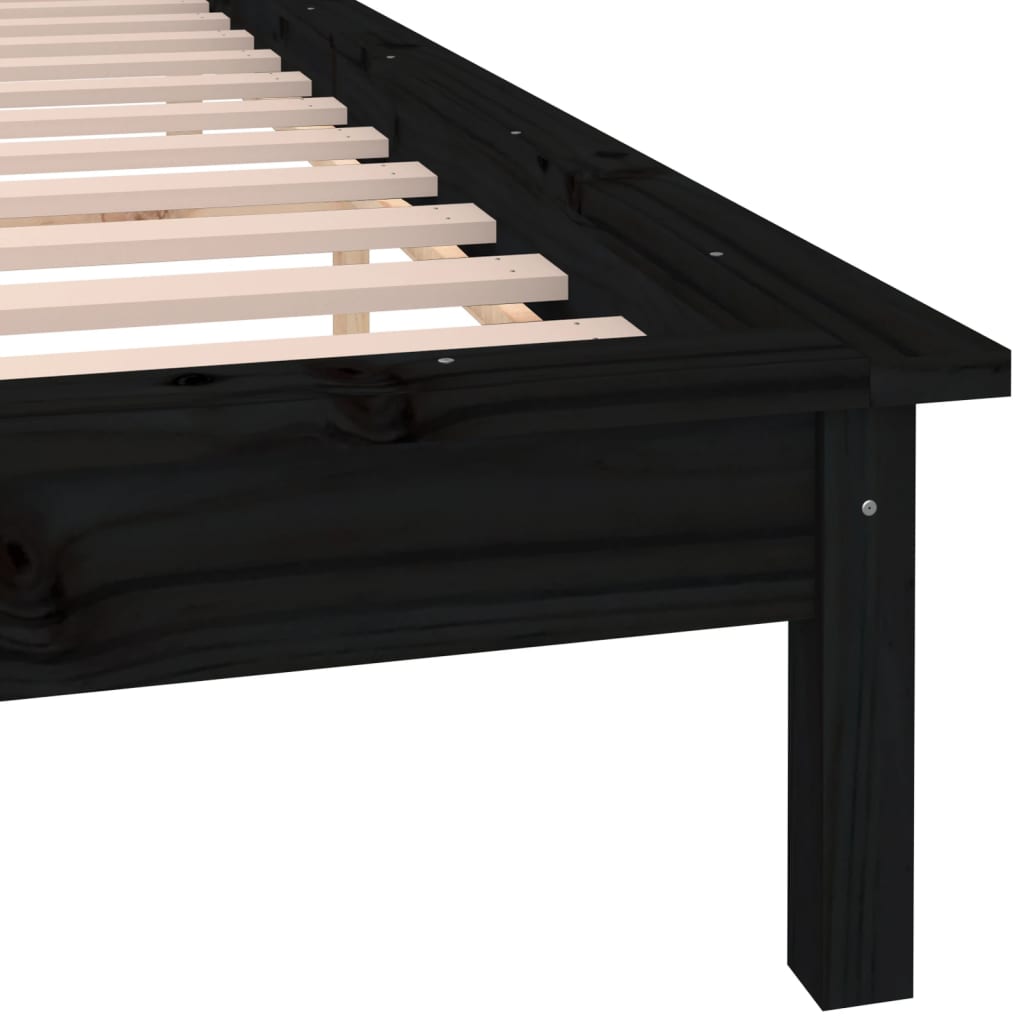sengeramme med LED-lys 140x190 cm massivt træ sort