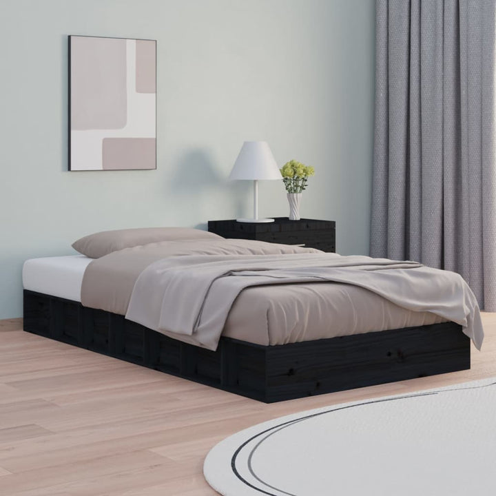 sengeramme 135x190 cm dobbelt massivt træ sort