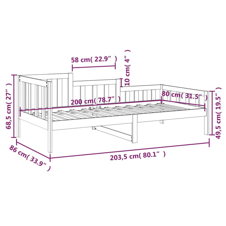 daybed uden madras 80x200 cm massivt fyrretræ