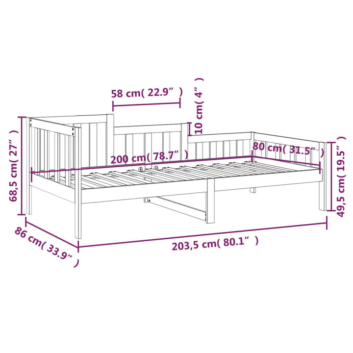 daybed uden madras 80x200 cm massivt fyrretræ hvid