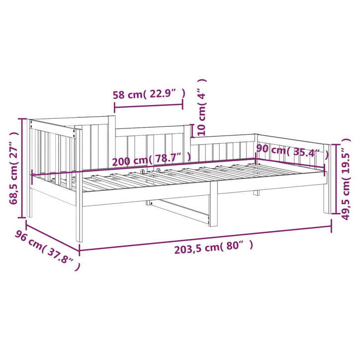 daybed uden madras 90x200 cm massivt fyrretræ