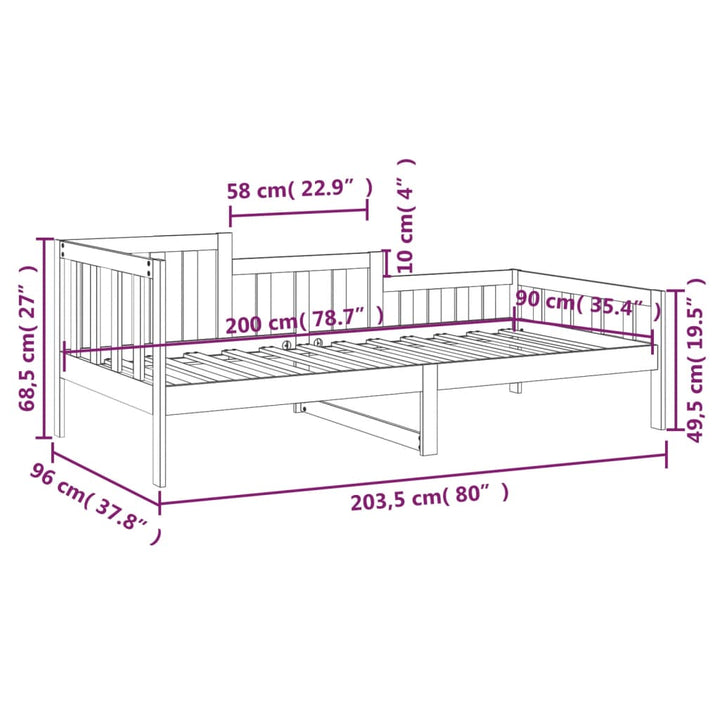 daybed uden madras 90x200 cm massivt fyrretræ hvid