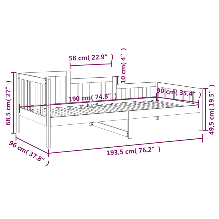 daybed uden madras 90x190 cm massivt fyrretræ
