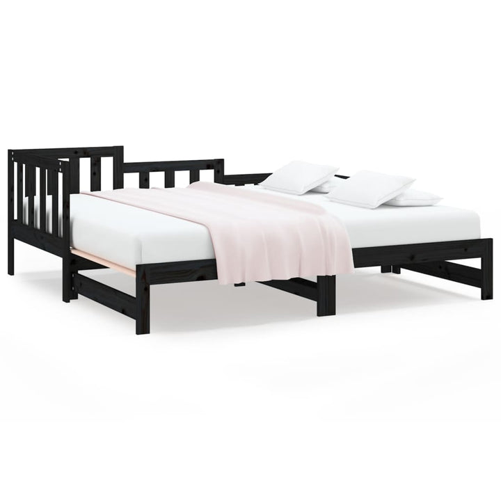daybed med udtræk 2x(80x200) cm massivt fyrretræ sort