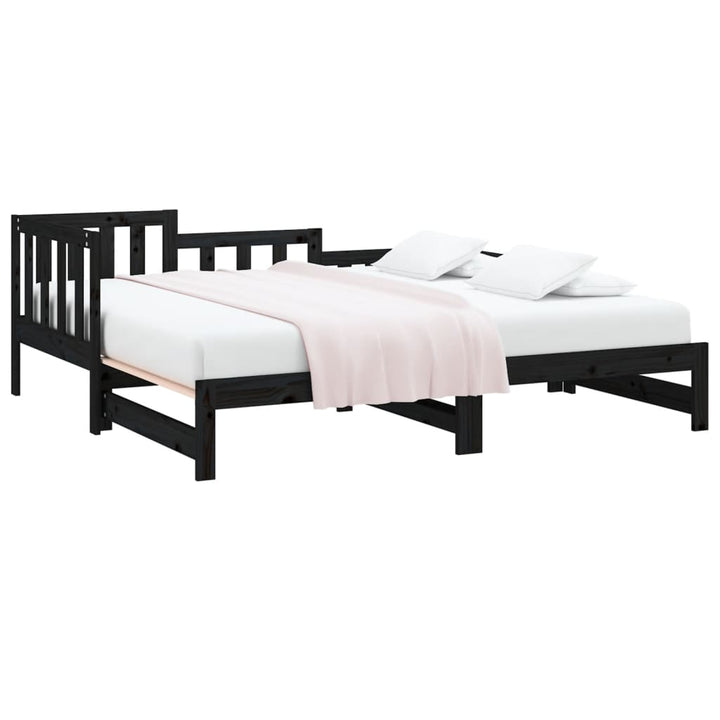 daybed med udtræk 2x(80x200) cm massivt fyrretræ sort