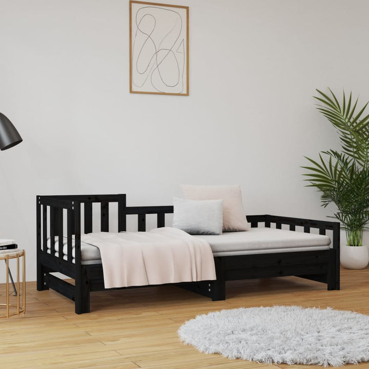daybed med udtræk 2x(80x200) cm massivt fyrretræ sort