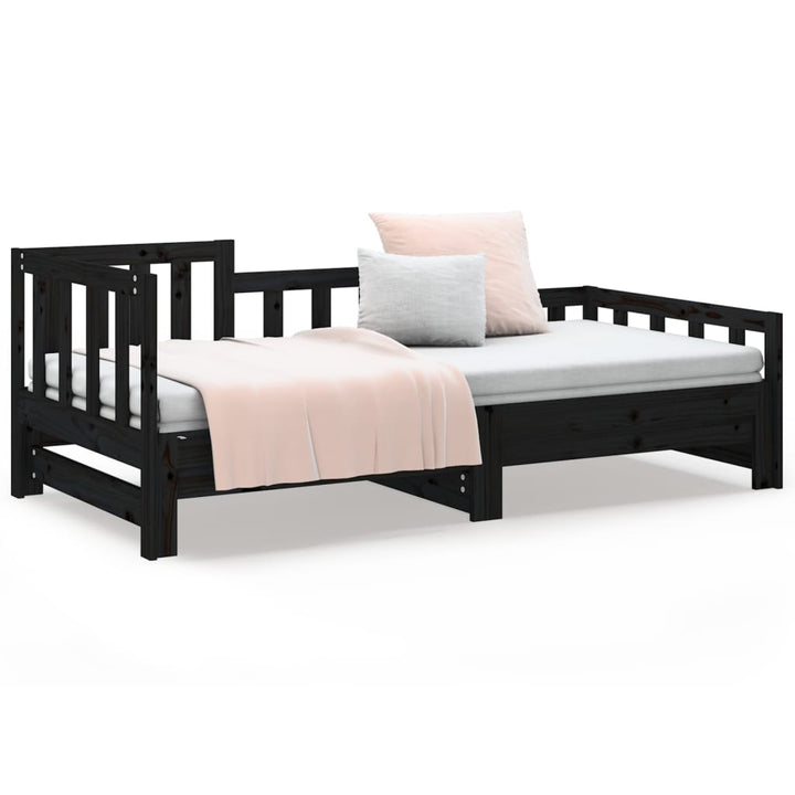 daybed med udtræk 2x(80x200) cm massivt fyrretræ sort