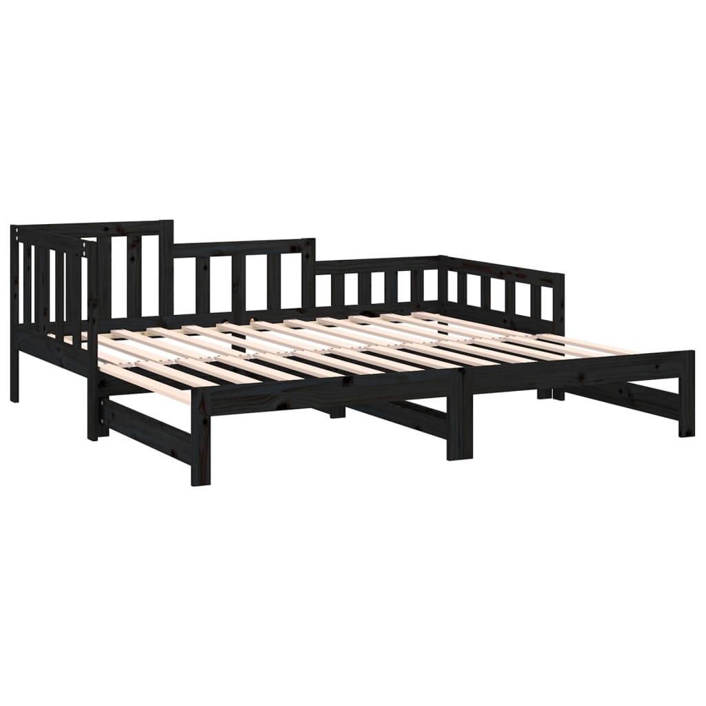 daybed med udtræk 2x(80x200) cm massivt fyrretræ sort