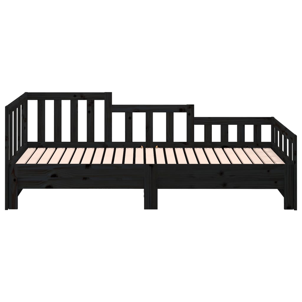 daybed med udtræk 2x(80x200) cm massivt fyrretræ sort