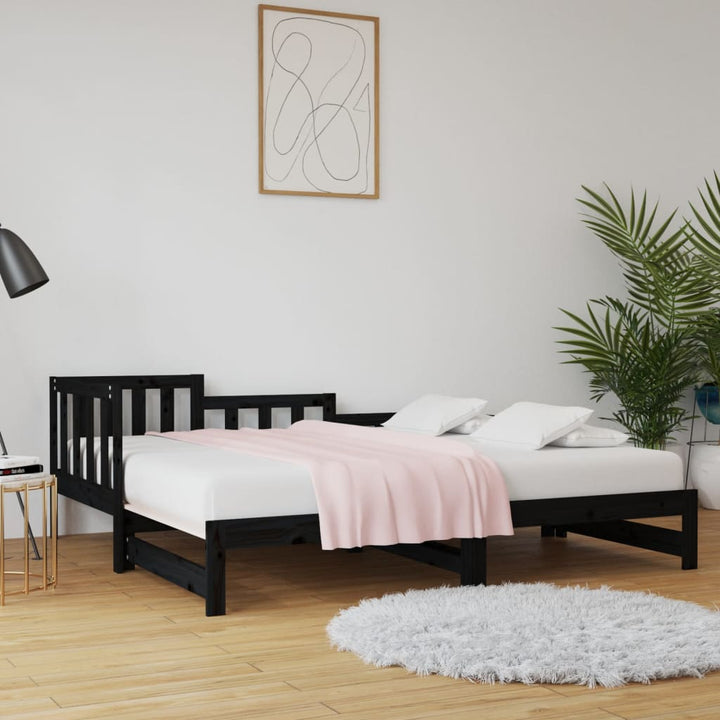 daybed med udtræk 2x(80x200) cm massivt fyrretræ sort