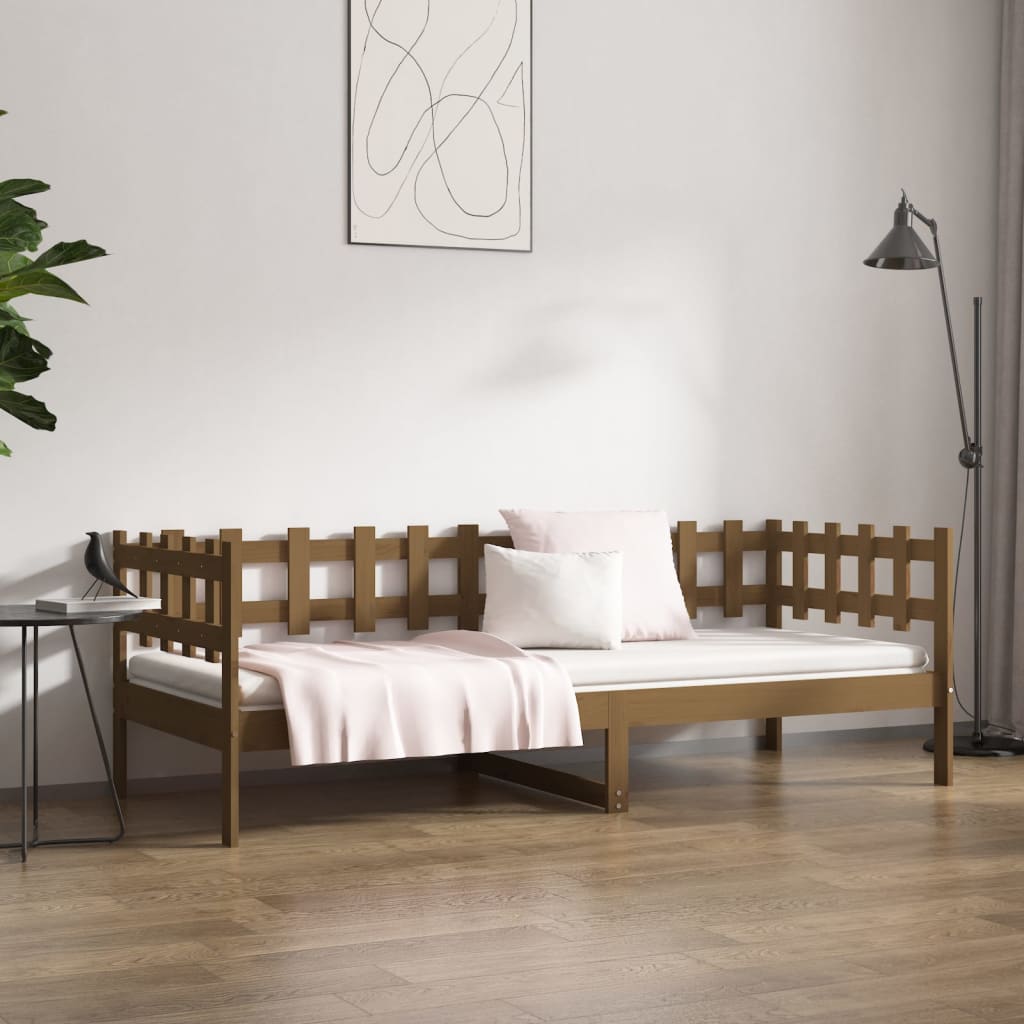 daybed 80x200 cm massivt fyrretræ gyldenbrun