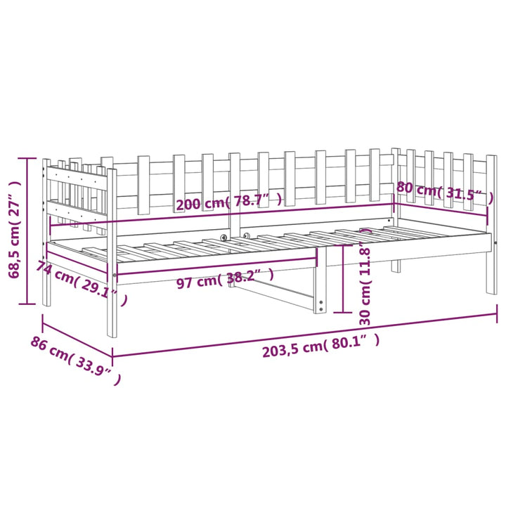 daybed 80x200 cm massivt fyrretræ gyldenbrun