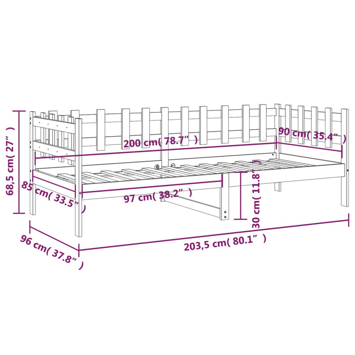 daybed 90x200 cm massivt fyrretræ gyldenbrun