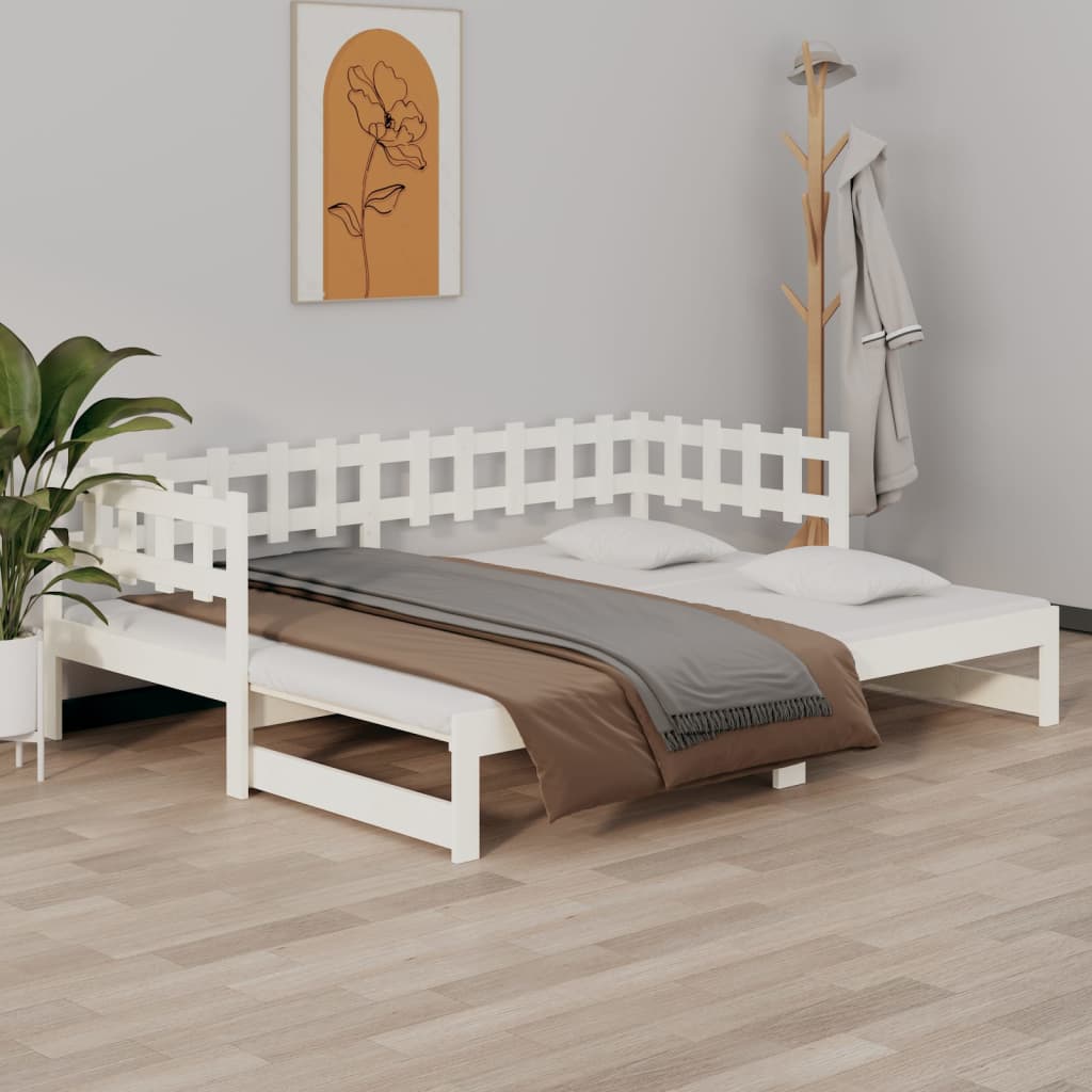 daybed med udtræk 2x(80x200) cm massivt fyrretræ hvid
