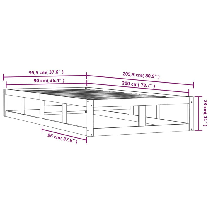 sengeramme 90x200 cm massivt træ sort