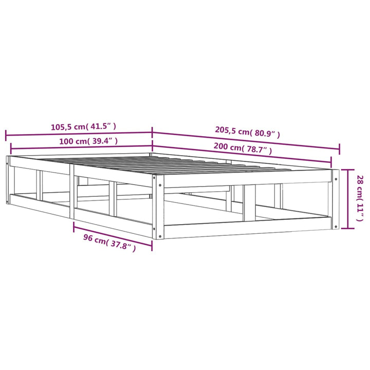 sengeramme 100x200 cm massivt træ hvid