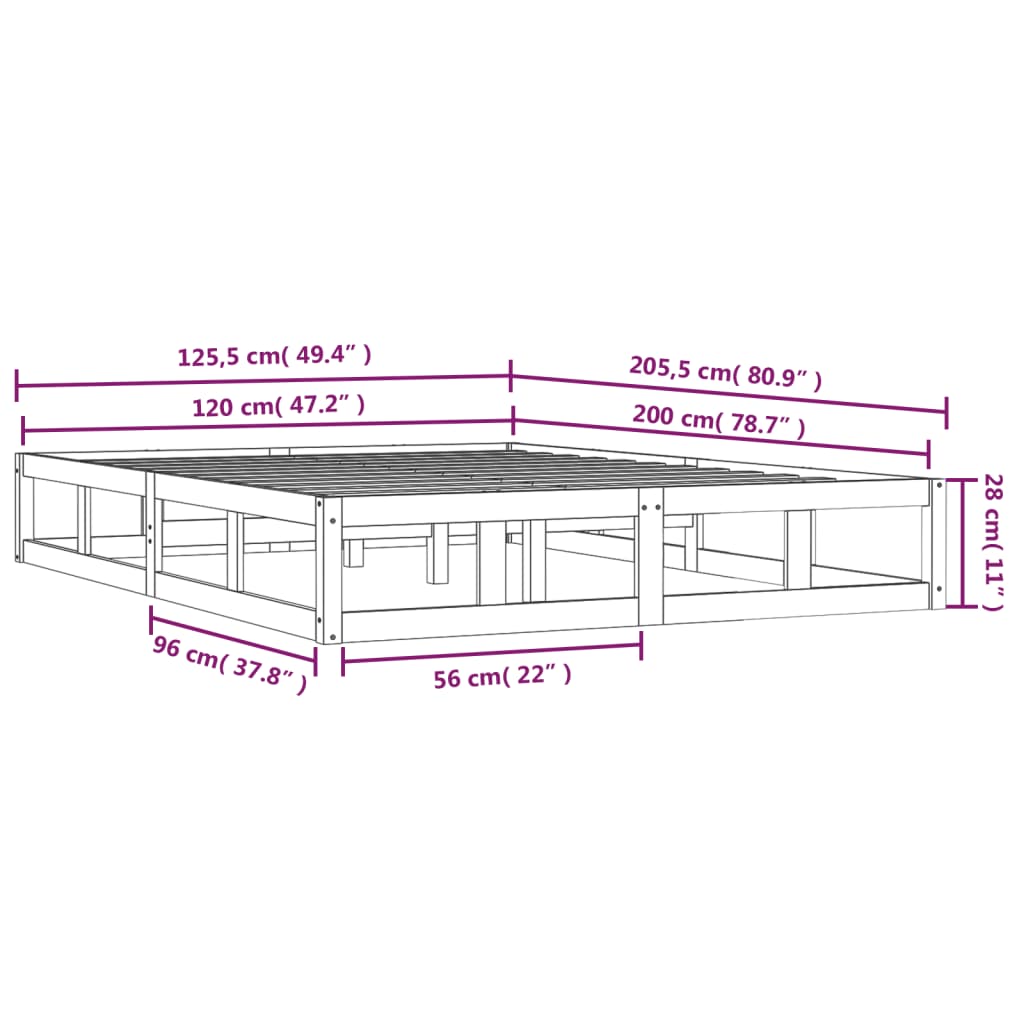 sengeramme 120x200 cm massivt træ hvid