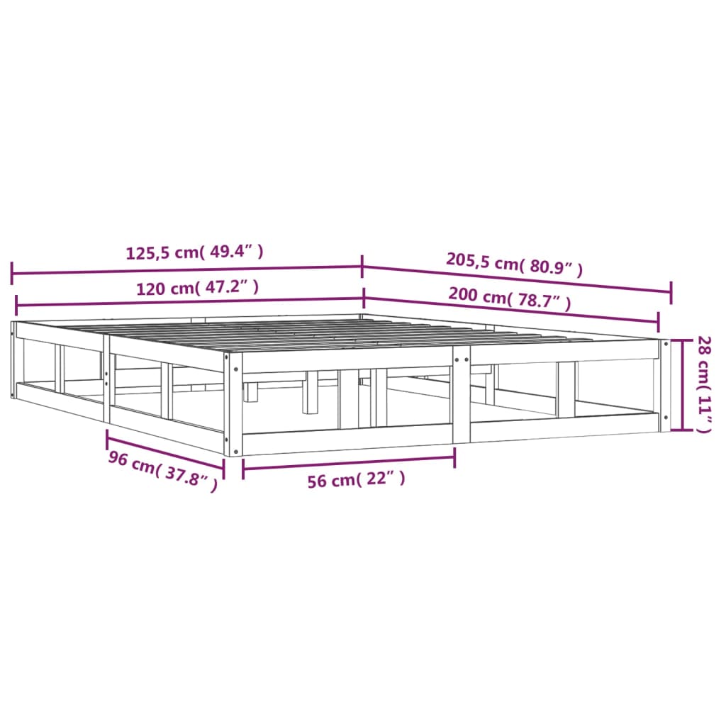 sengeramme 120x200 cm massivt træ sort