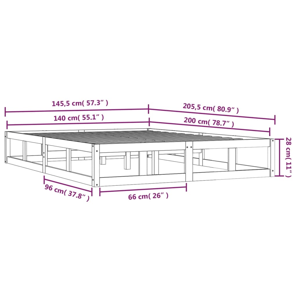 sengeramme 140x200 cm massivt træ hvid
