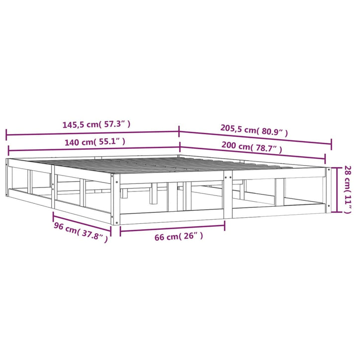 sengeramme 140x200 cm massivt træ hvid