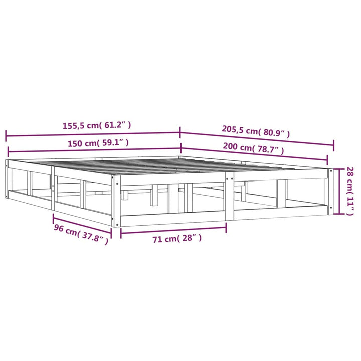 sengeramme 150x200 cm King Size massivt træ grå