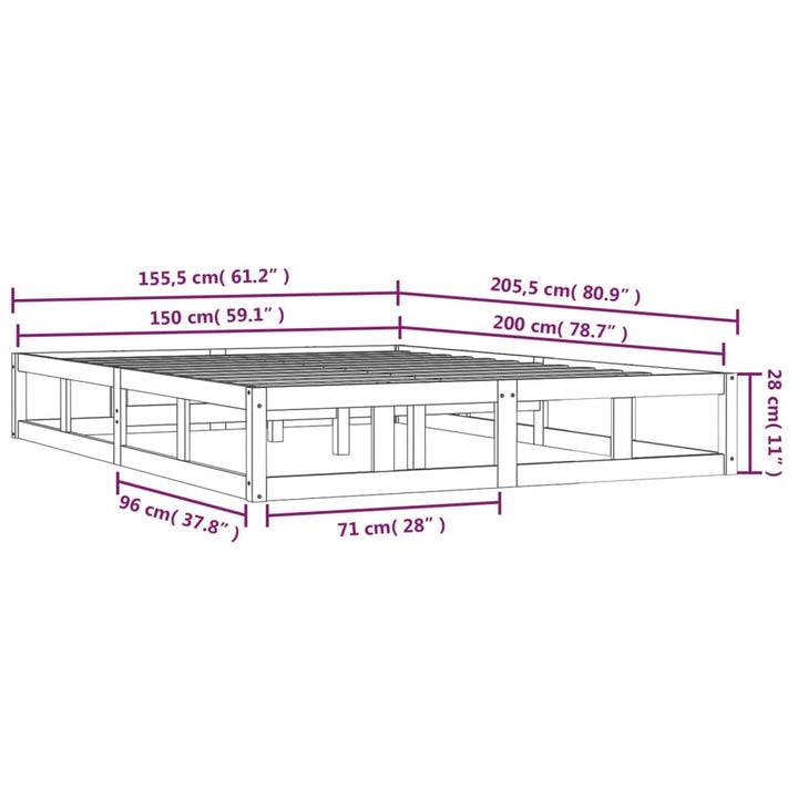 sengeramme 150x200 cm King Size massivt træ gyldenbrun