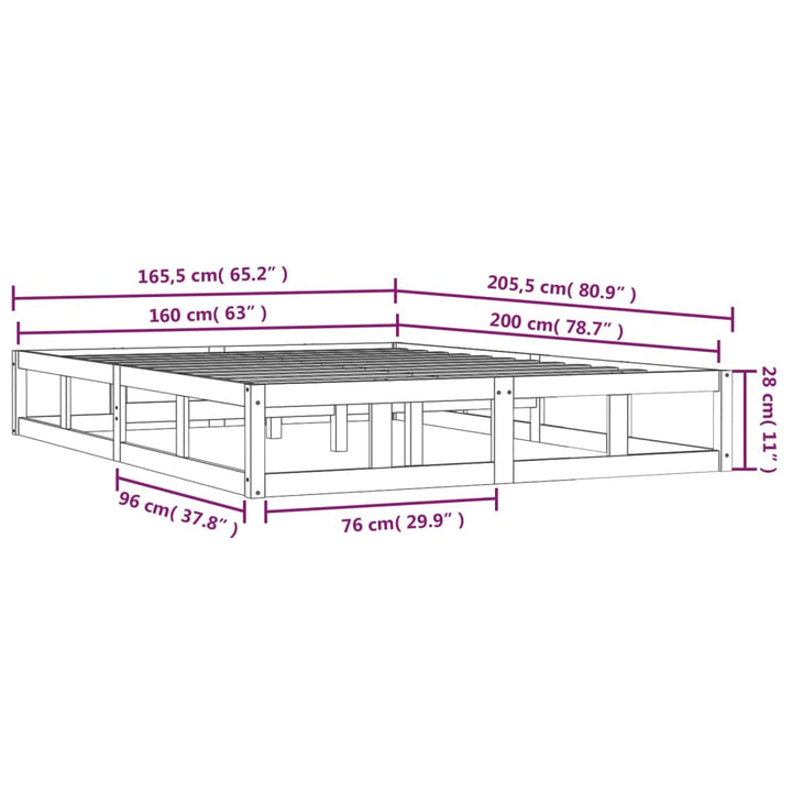 sengeramme 160x200 cm massivt træ hvid