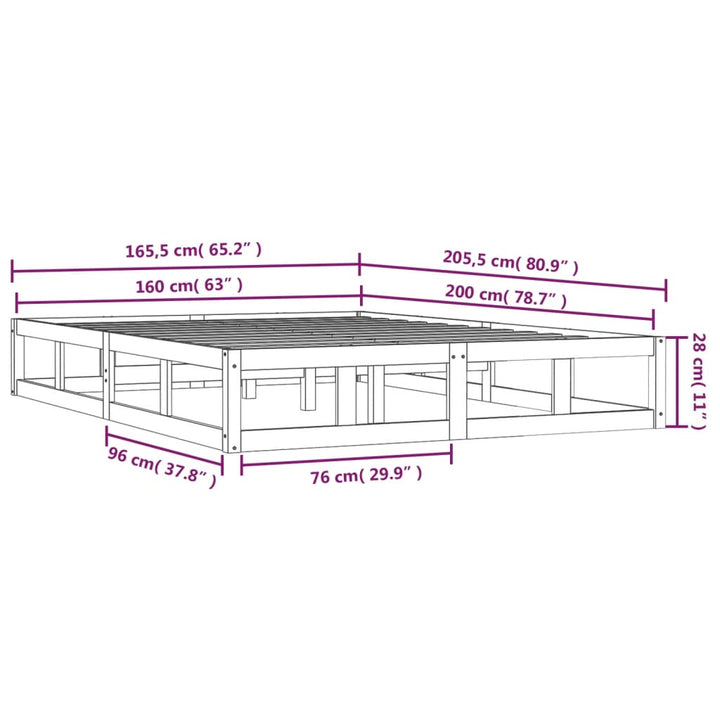 sengeramme 160x200 cm massivt træ sort
