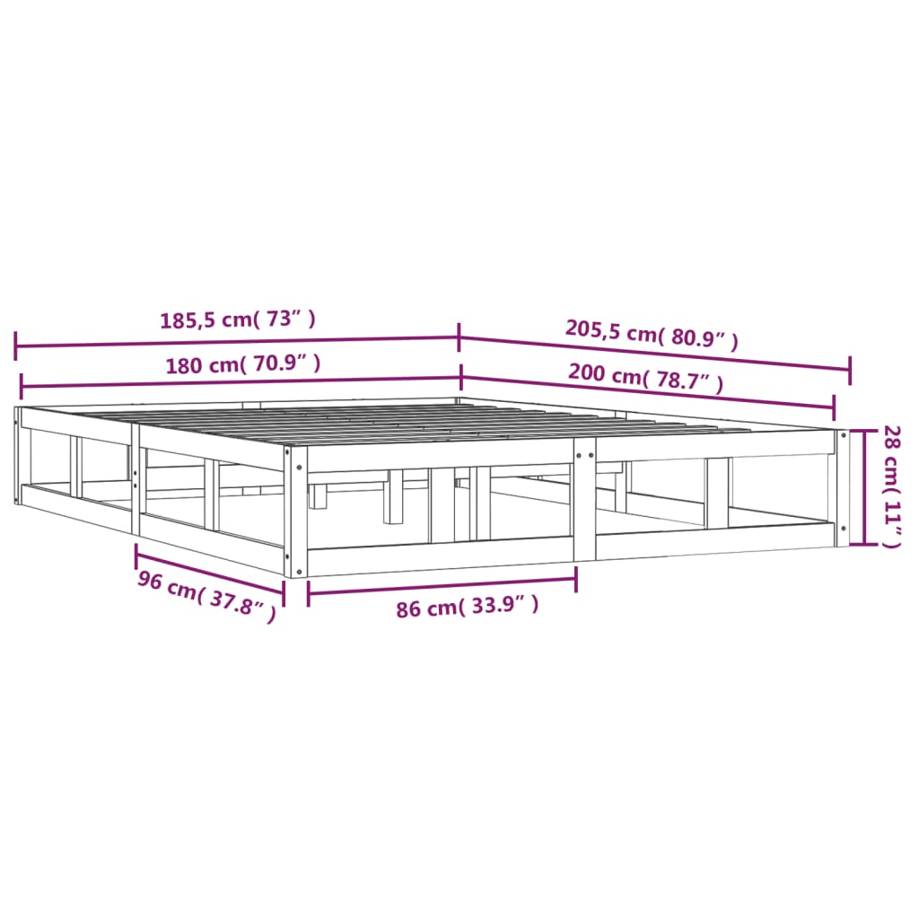 sengeramme 180x200 cm Super King massivt træ sort