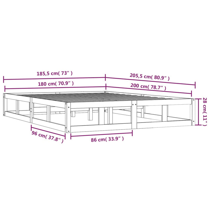 sengeramme 180x200 cm Super King massivt træ sort