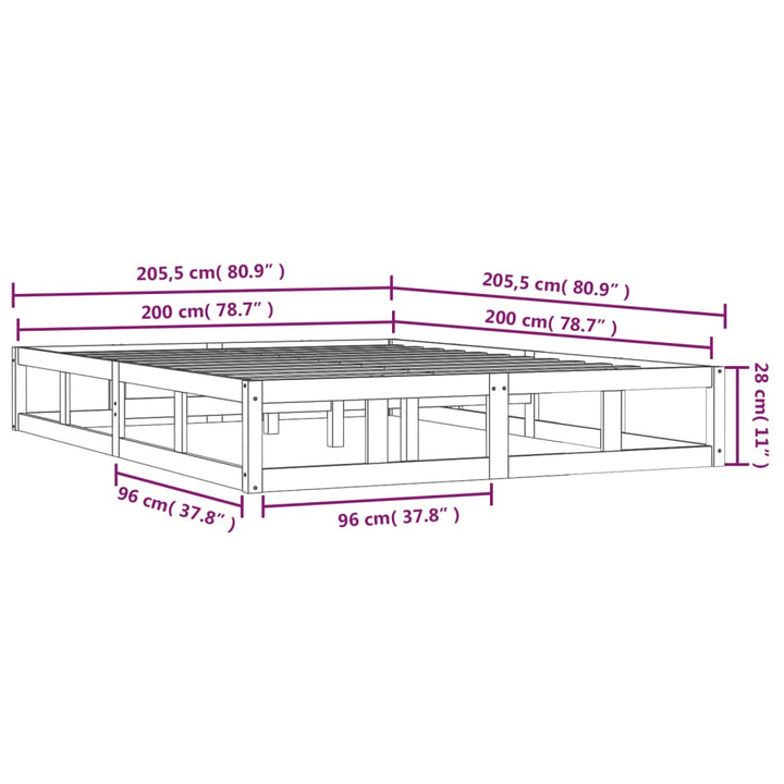 sengeramme 200x200 cm massivt træ hvid
