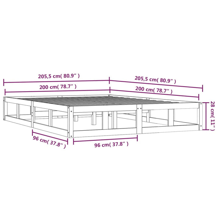 sengeramme 200x200 cm massivt træ gyldenbrun