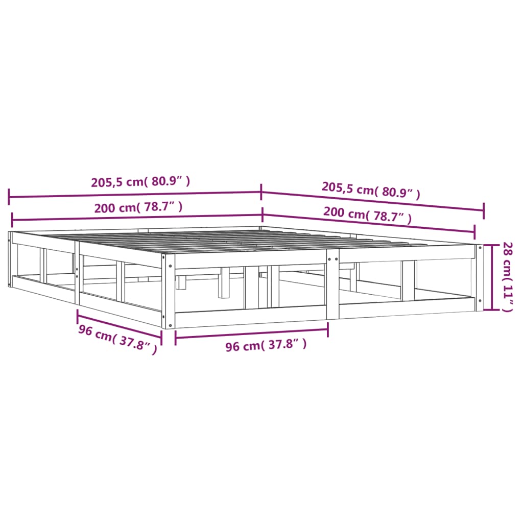 sengeramme 200x200 cm massivt træ sort
